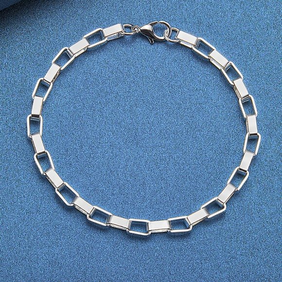 Stunning 4mm Wide Long Box Bracelet Stamped .925 Solid Sterling Silver - Picture 2 of 10